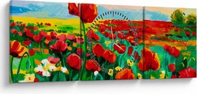 Tablou - Câmp cu maci (cu ceas) (90x30 cm)