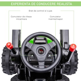 HOMCOM Buldozer Jucarie pentru Copii 3-5 Ani cu Baterie 6V, cu Sunete si Lumini, Viteza 1.5-2.5 km/h, 132x62x65 cm, Verde | Aosom Romania