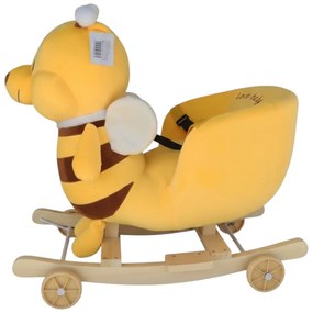 Balansoar Muzical 2 in 1 din Plus cu Roti, NOVOKIDS™ Happy Bouncer Bear, Dimensiuni 58x50x30 cm, model Ursulet galben