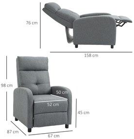 HOMCOM Fotoliu Reclinabil 155° max în Țesătură cu Efect de In Gri cu Suport pentru Picioare, 67x87x98 cm | Aosom Romania