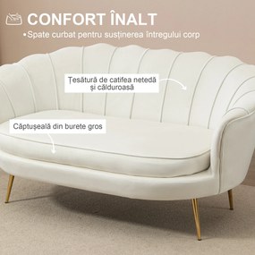 HOMCOM Canapea 2 Locuri Crem în Stil Vintage Industrial Chic din Catifea pentru Eleganță în Intrare | Aosom Romania