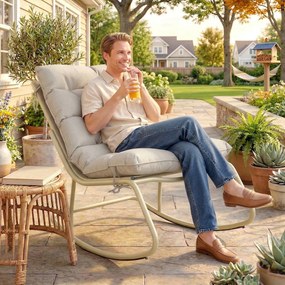 Outsunny Șezlong Balansoar Exterior, Șezut 63 cm, Pernă inclusă, Culoare Bej. | Aosom Romania