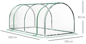 Sera tunel din otel si cu capac din PVC, 200x100x80 cm, transparent si verde Outsunny | Aosom RO