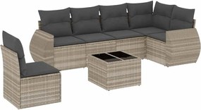 vidaXL Set canapele de grădină cu perne, 7piese gri deschis poliratan