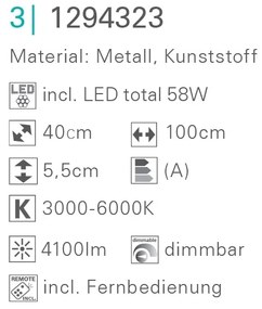 Plafoniera dimabila cu iluminat LED si telecomanda Amalfi 40x100cm 1294323 NV