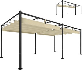 Outsunny Pergolă de grădină cu acoperiș glisant UV50+ din metal, 5.7x2.95m, Bej | Aosom Romania
