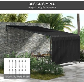 Outsunny Pergola Inclinata de 3 x 4m cu Copertina Retractabila