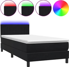 vidaXL Pat cu arcuri cu saltea și LED, negru, 80x220 cm, catifea