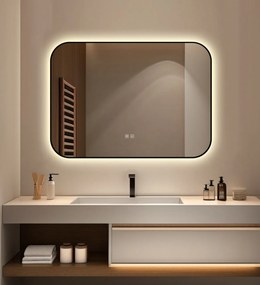 🪞 Oglindă LED cu Touch și Funcție Dezaburire – Ramă Negru, 90x65 cm, Model J187-9065 Smack