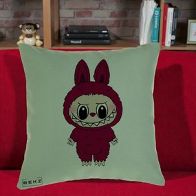 Perna Personalizata Labubu Rosu-Visiniu Solo, 40x40 cm, Verde, Husa Detasabila, Perna Inclusa, BEKZ®