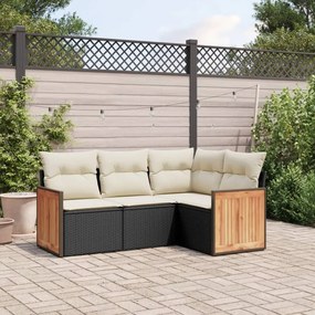 vidaXL Set mobilier de grădină cu perne, 4 piese, negru, poliratan