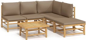 vidaXL Set mobilier de grădină cu perne gri taupe, 6 piese, bambus