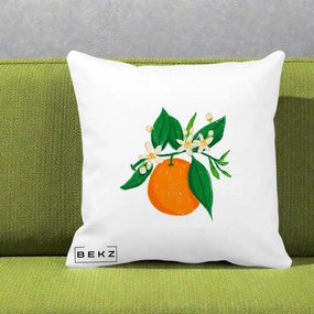 Perna Decorativa Portocala in Floare, 40x40 cm, Alba Mata, Husa Detasabila, Perna Inclusa, BEKZ®