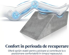 Perna ortopedica ridicare picioare memory foam 45°, husa catifea, Gri