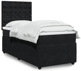 vidaXL Pat box spring cu saltea, negru, 90x190 cm, catifea