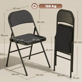 HOMCOM Set de 2 scaune pliante pentru sufragerie, portabile, cadru din oțel dim. 45l x 46P x 78H cm negru | Aosom Romania