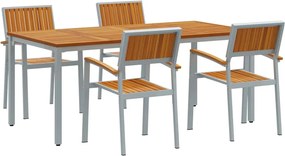 vidaXL Set de masă pentru grădină 5 pcs Gri Lemn Solid de Acacia