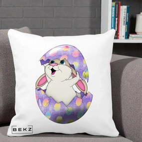 Perna Decorativa Iepuras din Ou de Pasti, 40x40 cm, Alba Mata, Husa Detasabila, Perna Inclusa, BEKZ®