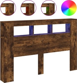vidaXL Tăblie de pat cu LED, stejar fumuriu, 160x18,5x103,5 cm, lemn
