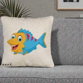Perna Decorativa Peste Vesel Cartoon, 40x40 cm, Bej Canapea, Husa Detasabila, Perna Inclusa, BEKZ®