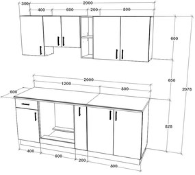 Set haaus V11, Stejar Sonoma Inchis/Alb, Blat Thermo 28 mm, L 200 cm