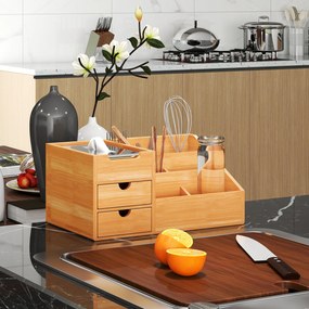 HOMCOM Organizator Birou cu 2 Sertare și 7 Compartimente din Bambus 33x20.5x15.5 cm | Aosom Romania