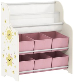 AIYAPLAY Raft pentru Jucării cu 6 Sertare și Bibliotecă cu 2 Nivele Roz | Aosom Romania