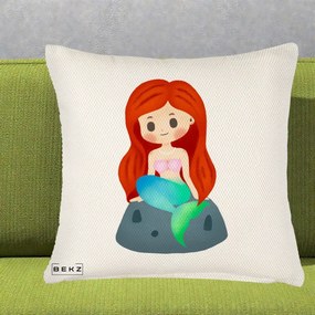 Perna Personalizata Sirena Kawaii Roscat, 40x40 cm, Crem Reliefat, Husa Detasabila, Perna Inclusa, BEKZ®