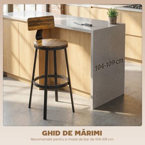 HOMCOM Set 2 Scaune de Bar, Șezuturi Rustice cu Spătar și Suport pentru Picioare, Maro Rustic | Aosom Romania