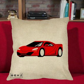 Perna Personalizata Masina Sport Rosie Grafic, 40x40 cm, Crem, Husa Detasabila, Perna Inclusa, BEKZ®