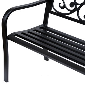 Outsunny Banca pentru exterior din fonta si metal, banca pentru gradina 2 locuri cu spatar inalt decorat, 127x60x89cm, negru