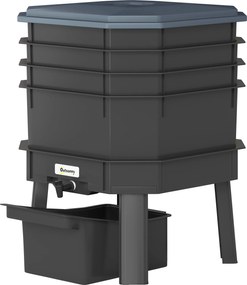 Outsunny Compostor 28 litri, 39 x 39 x 51,5 cm Compostor rapid cu tăvi, rezistent la intemperii, compostor termic Gri închis | Aosom Romania