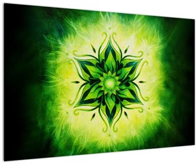 Tablou - Mandala de flori, fundal verde (90x60 cm)