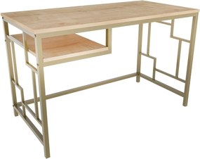 Birou KENNESAW, stejar/auriu, PAL melaminat/metal, 120x60x75 cm
