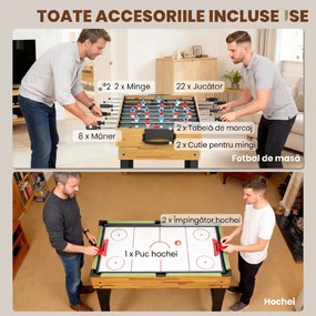 SPORTNOW Masă de Jocuri 13 în 1 cu Fotbal de Masă, Ping Pong, Air Hockey, Biliard, Șah și Altele, Culoare Nuc | Aosom Romania
