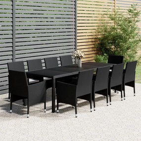 Set mobilier de gradina, 11 piese, negru, poliratan