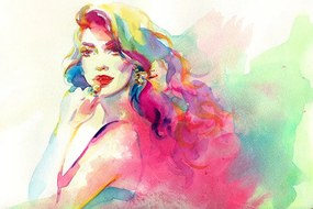 Tapet portret feminin în acuarelă