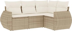 vidaXL Set canapele de grădină, 4 piese, cu perne, bej, poliratan