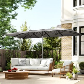Outsunny Umbrelă Dublă de Grădină cu Manivelă și 12 Spițe din Aluminiu și Poliester, 4.5x2.6 m, Gri Închis | Aosom Romania
