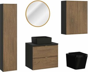 Set mobilier baie 60 cm 8 piese Comad Talia negru mat si stejar Casella