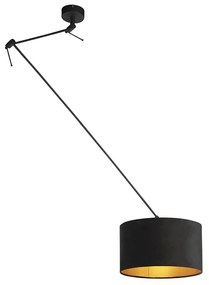 Lampă suspendată cu nuanță de velur negru cu auriu 35 cm - Blitz I negru