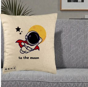 Perna Decorativa Astronaut To The Moon, 40x40 cm, Bej, Husa Detasabila, Perna Inclusa, BEKZ®