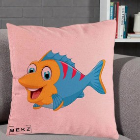 Perna Decorativa Peste Vesel Cartoon, 40x40 cm, Roz, Husa Detasabila, Perna Inclusa, BEKZ®