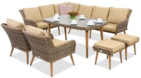 Mobilier de grădină Bilbao Comida 7 + 2 pufuri Garden Point maro