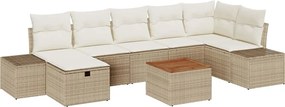 vidaXL Set de canapele pentru grădină cu pernă 8 pcs Bej Rattan poli