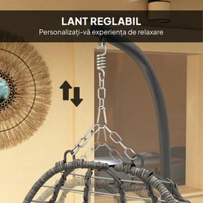 Outsunny Fotoliu Suspendat din Ratan cu Cârlig, Perne Căptușite și Tetieră, 122x104x188 cm, Gri Deschis | Aosom Romania