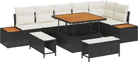vidaXL Set de canapele pentru grădină cu pernă 9 pcs Negru Rattan poli