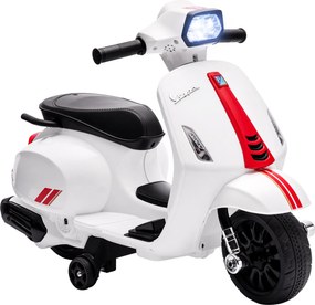 AIYAPLAY Motocicletă Electrică pentru Copii cu Licență Vespa, Baterie Reîncărcabilă 6V, Roți Ajutătoare și Lumini, 2-4 Ani, Albă | Aosom Romania