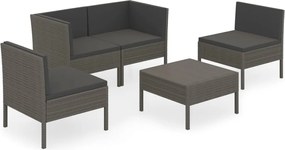 vidaXL Set mobilier de grădină cu perne, 5 piese, gri, poliratan