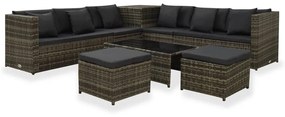 313136 vidaXL Set mobilier de grădină cu perne, 8 piese, gri, poliratan